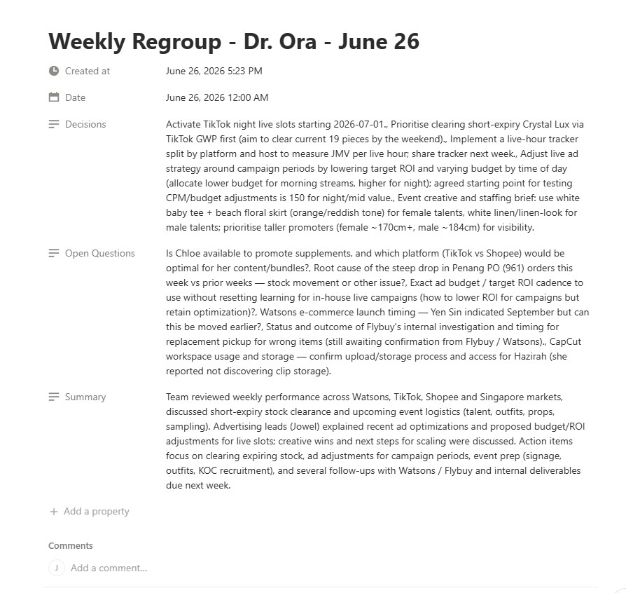 Notion meeting page output